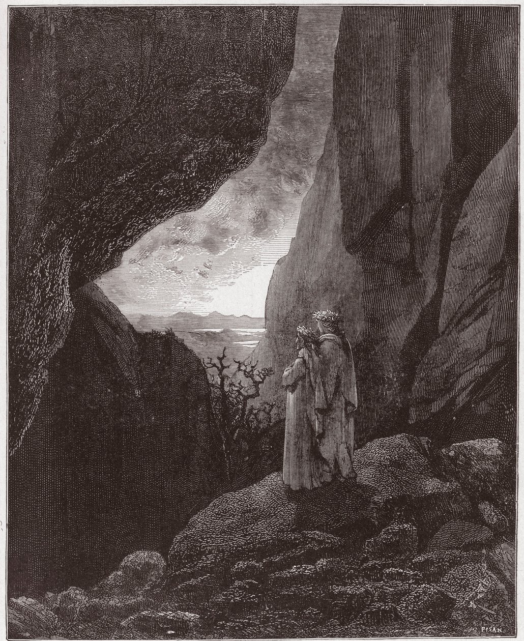 The Divine Comedy, Inferno, Canto 34: Virgil and Dante Ascend to the Upper World - by Dante Alighieri (1265-1321) - Illustration by Gustave Dore (1832-1883) by Gustave Dore