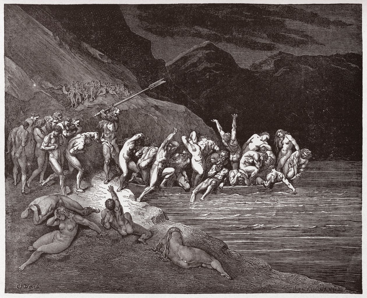 The Divine Comedy, Inferno, Canto 3: The Doomed Souls Embarking to Cross the Acheron - by Dante Alighieri (1265-1321) - Illustration by Gustave Dore (1832-1883) by Gustave Dore