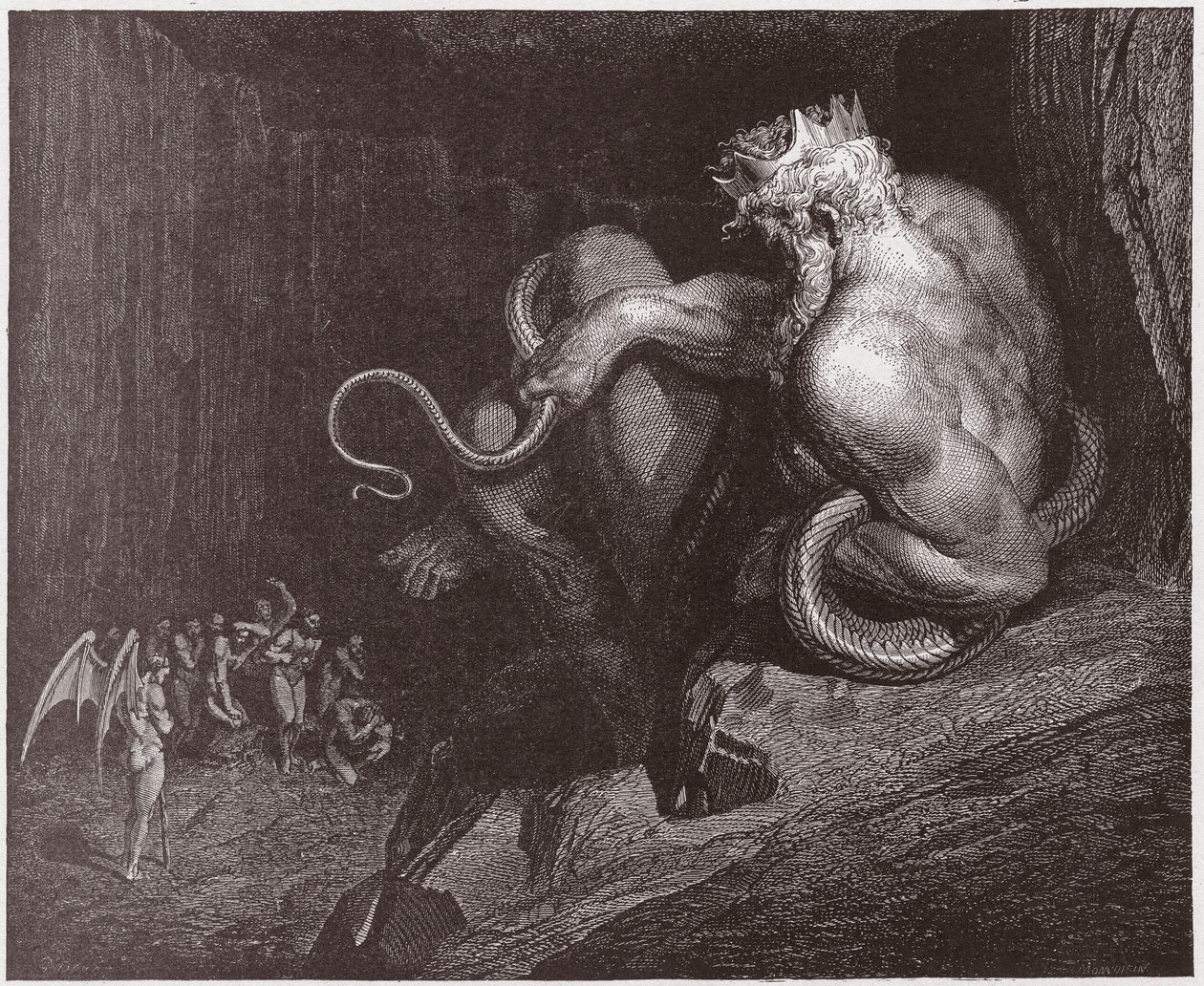 The Divine Comedy, Inferno, Canto 5: Minos judges the transgressions and dispatches the souls - by Dante Alighieri - Illustration by Gustave Dore by Gustave Dore