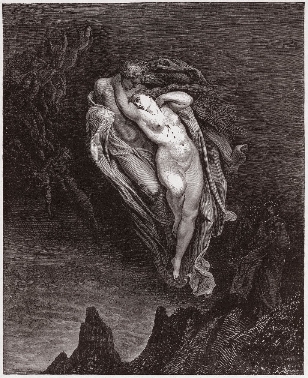 The Divine Comedy, Inferno, Canto 5: The Souls of Paolo and Francesca - by Dante Alighieri (1265-1321) - Illustration by Gustave Dore (1832-1883) by Gustave Dore