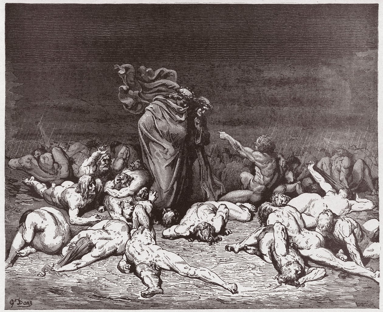 The Divine Comedy, Inferno, Canto 6: The Gluttons Battered by Eternal Rain - by Dante Alighieri (1265-1321) - Illustration by Gustave Dore (1832-1883) by Gustave Dore