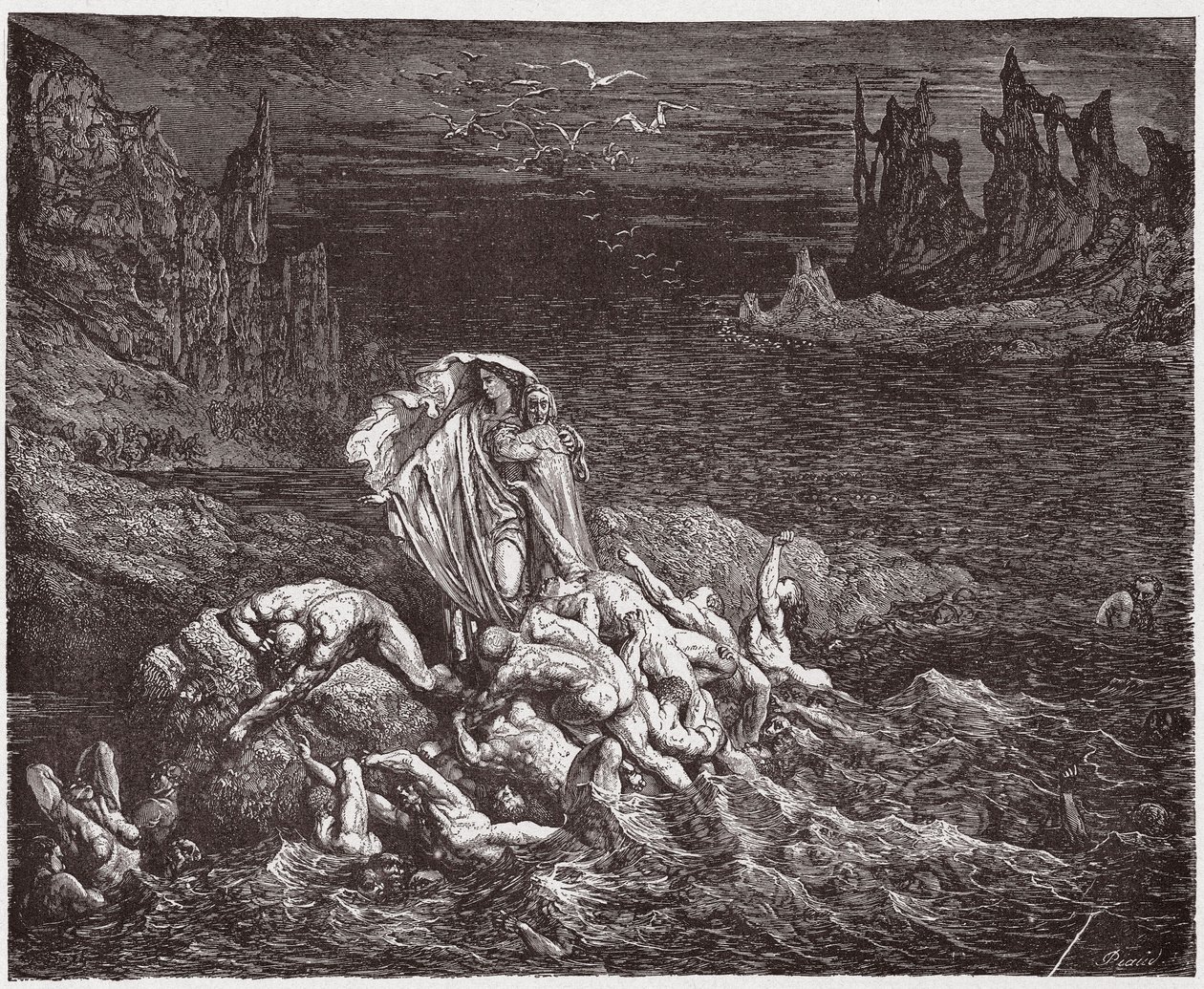 The Divine Comedy, Inferno, Canto 7: Virgil shows Dante the souls of the wrathful in the Styx - by Dante Alighieri - Illustration by Gustave Dore by Gustave Dore