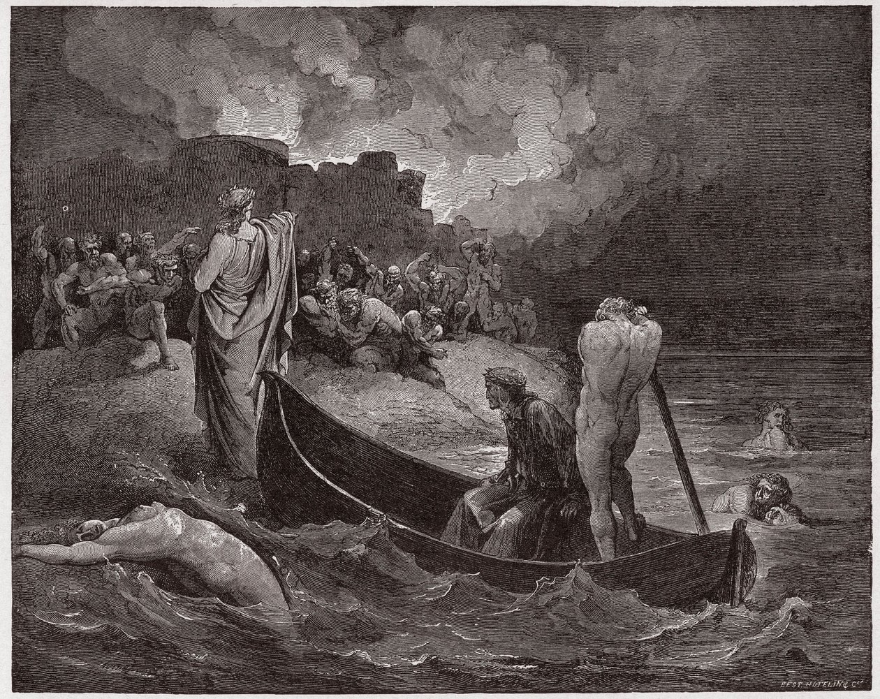 The Divine Comedy, Inferno, Canto 8: Virgil and Dante disembark at the citadel of Dis - by Dante Alighieri (1265-1321) - Illustration by Gustave Dore (1832-1883) by Gustave Dore