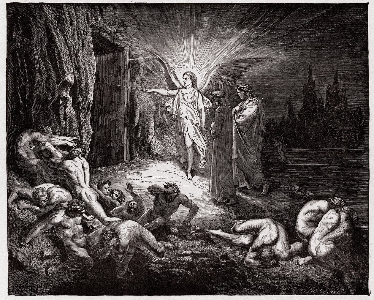 The Divine Comedy, Inferno, Canto 9: The Angel Opens the Gates - by Dante Alighieri (1265-1321) - Illustration by Gustave Dore (1832-1883) by Gustave Dore
