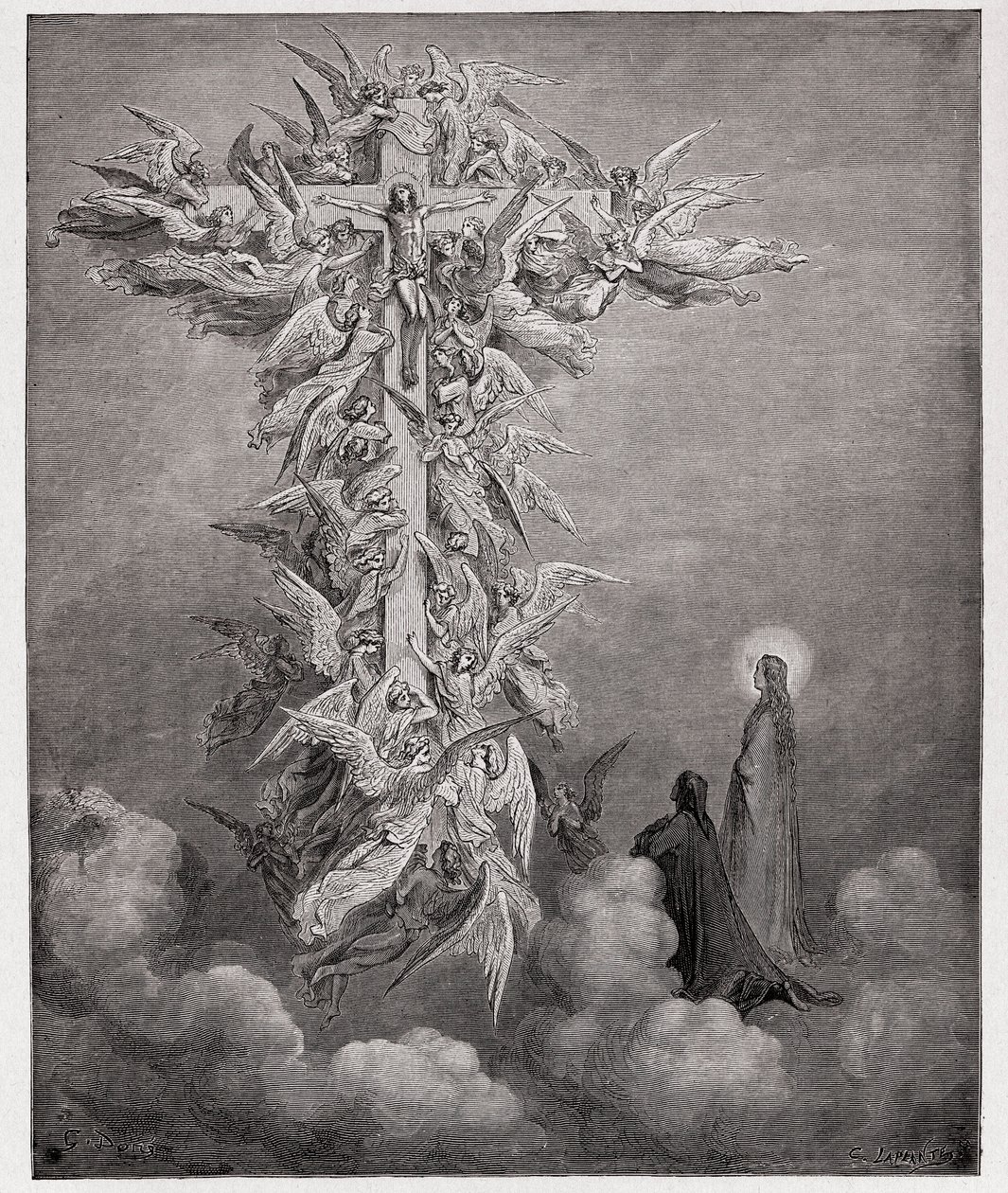 The Divine Comedy, Paradiso, Canto 14: Dante and Beatrice see the angels with Christ on the cross - Illustration by Gustave Dore by Gustave Dore