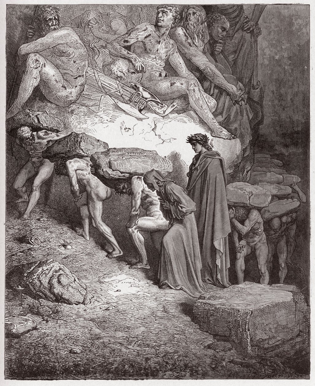 The Divine Comedy, Purgatorio, Canto 11: The Souls of the Prideful, Bearing Heavy Stones - by Dante Alighieri (1265-1321) - Illustration by Gustave Dore (1832-1883) by Gustave Dore