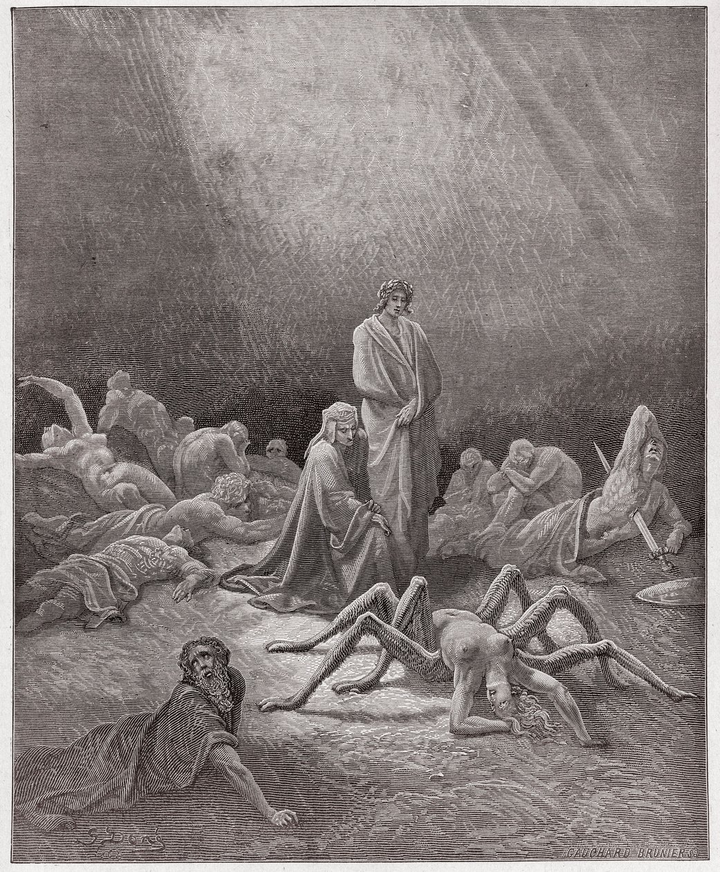 The Divine Comedy, Purgatorio, Canto 12: Dante views the soul of Arachne - by Dante Alighieri - Illustration by Gustave Doré by Gustave Dore