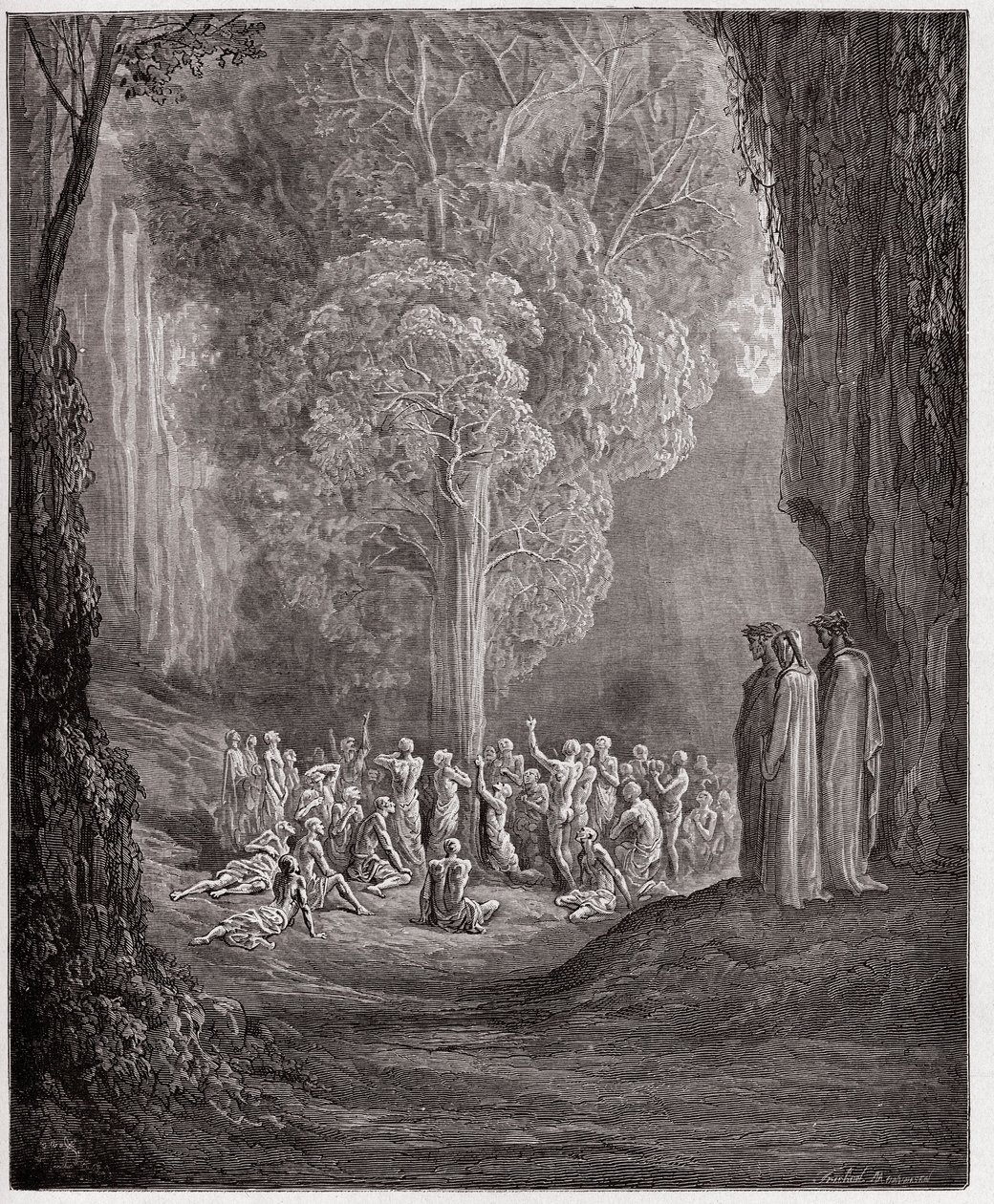 The Divine Comedy, Purgatorio, Canto 24: The Gluttonous Souls Crying Out Beneath the Tree - by Dante Alighieri (1265-1321) - Illustration by Gustave Dore (1832-1883) by Gustave Dore