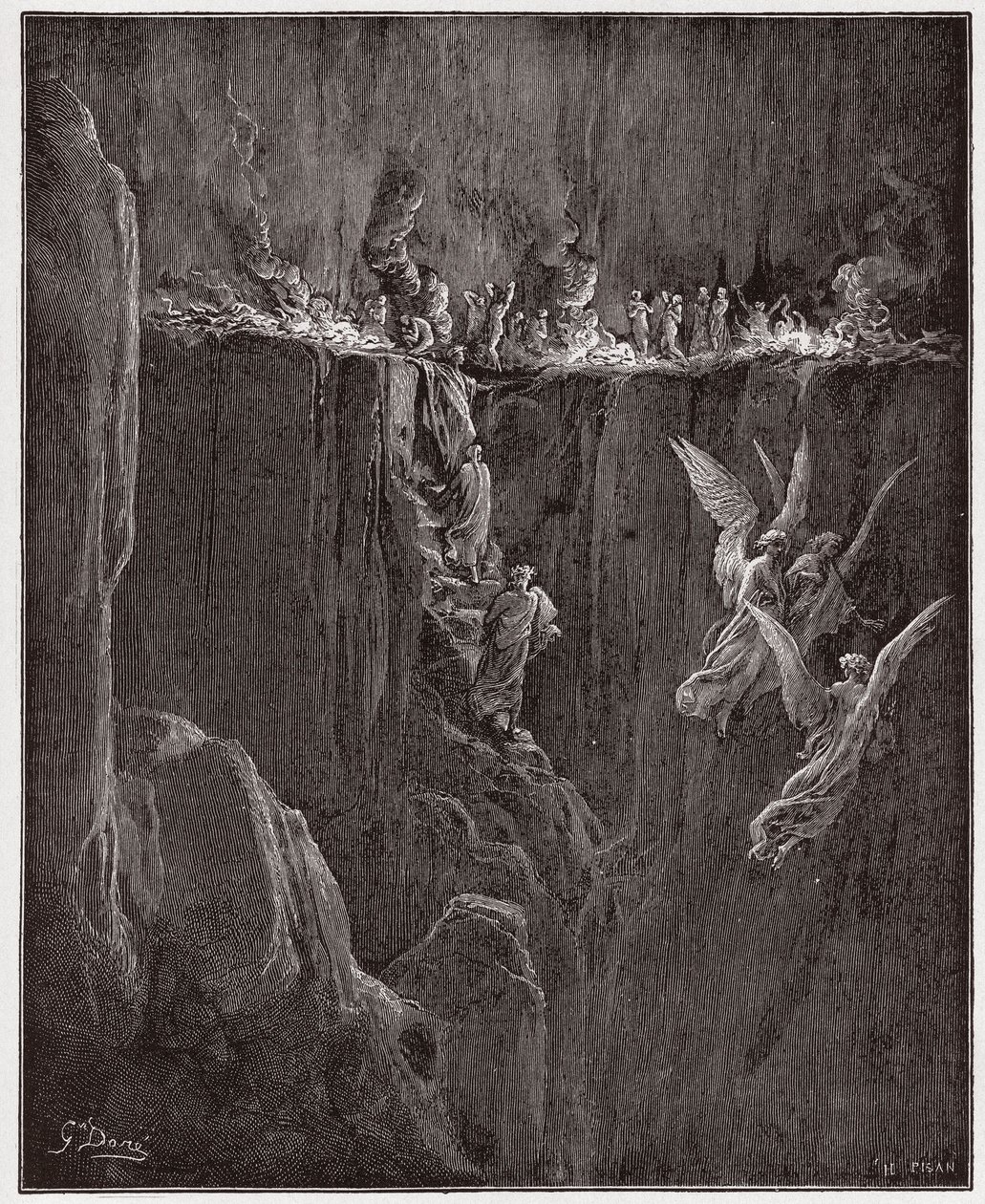 The Divine Comedy, Purgatorio, Canto 25: Virgil and Dante ascend to the seventh circle through flames - by Dante Alighieri - Illustration by Gustave Dore by Gustave Dore