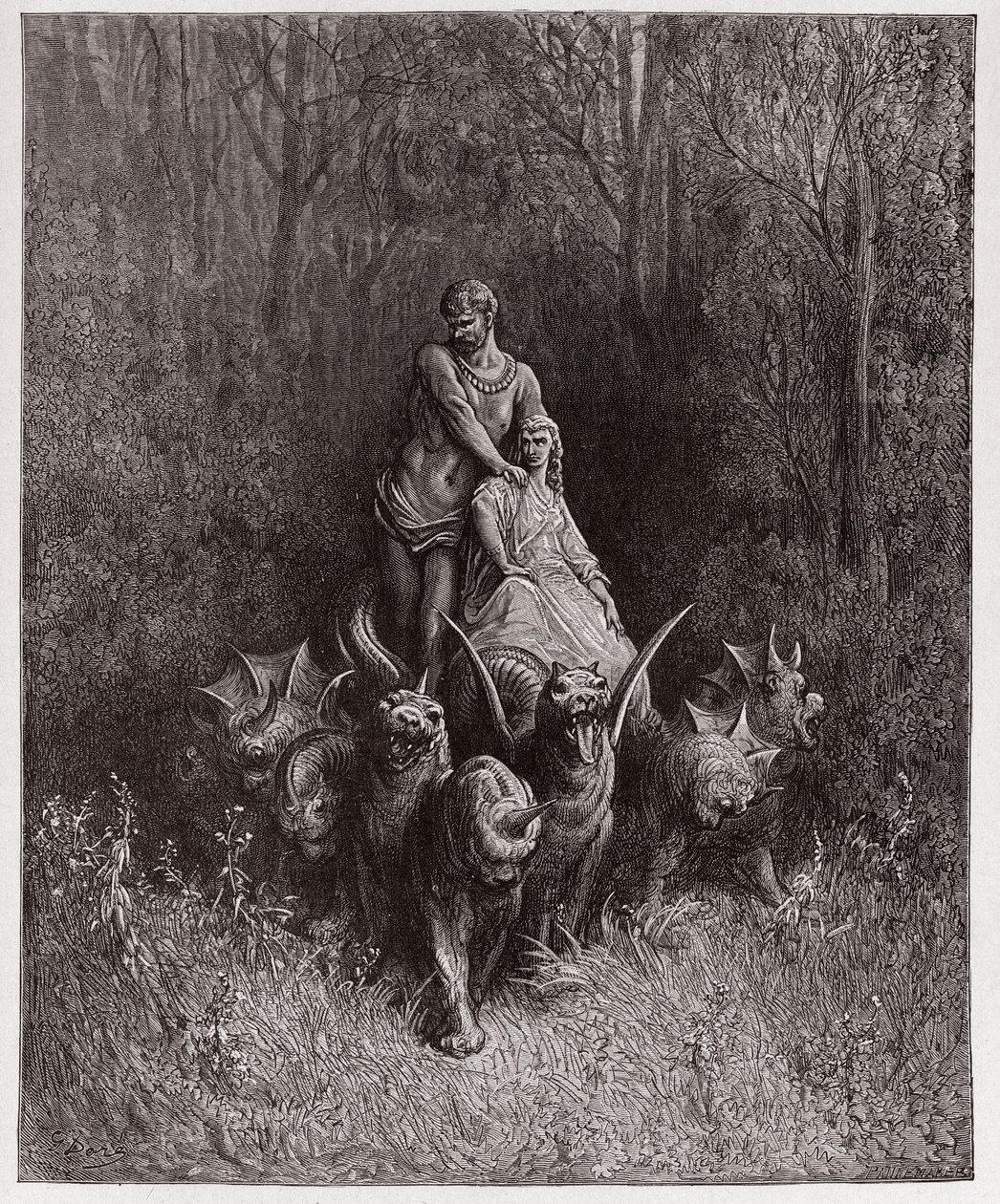 The Divine Comedy, Purgatorio, Canto 32: The giant and the harlot in the chariot - Illustration by Gustave Dore by Gustave Dore