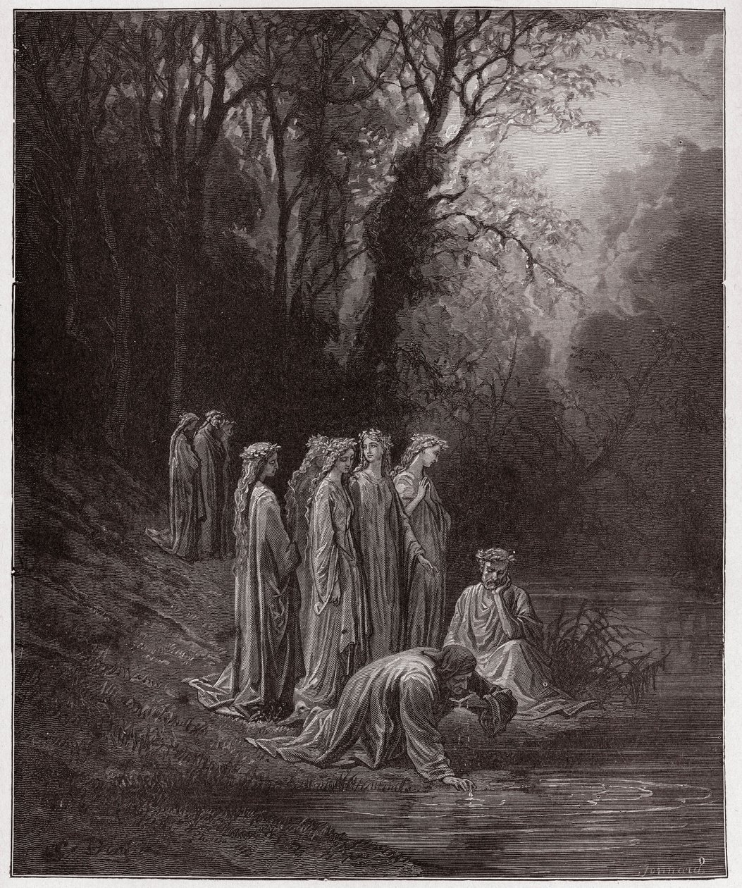 The Divine Comedy, Purgatorio, Canto 33: Dante drinks of the River Eunoe - by Dante Alighieri - Illustration by Gustave Dore by Gustave Dore