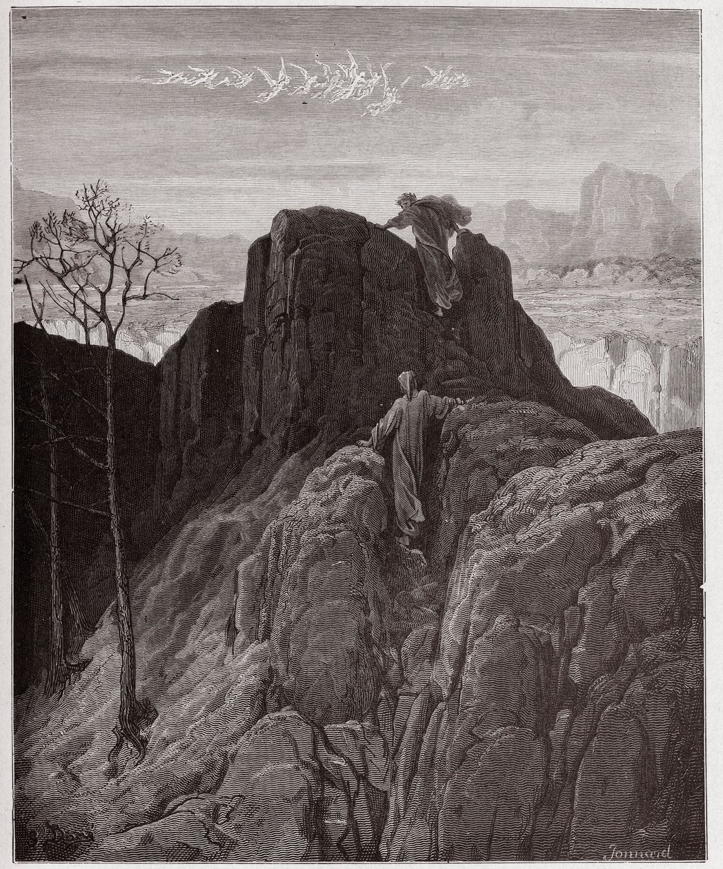 The Divine Comedy, Purgatorio, Canto 4: Virgil leads Dante up the rugged mountainside (Illustration by Gustave Dore) by Gustave Dore