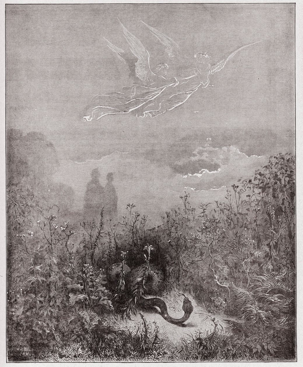 The Divine Comedy, Purgatorio, Canto 8: The angels drive the serpent away - by Dante Alighieri - Illustration by Gustave Doré by Gustave Dore