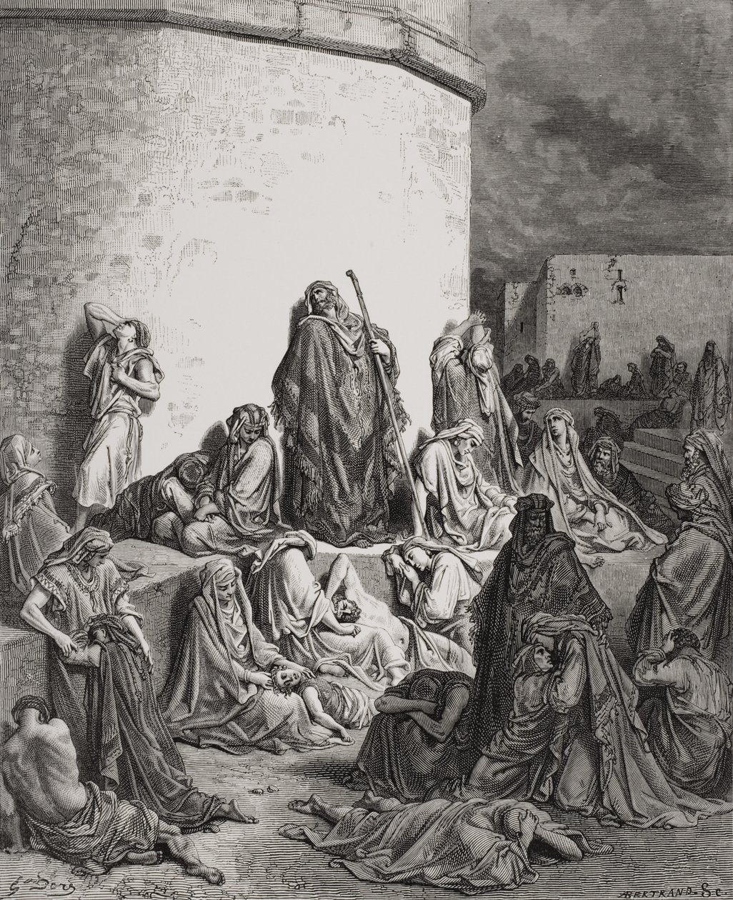 The People Mourning over the Ruins of Jerusalem, Lamentations 1:1-2 illustration from Dore