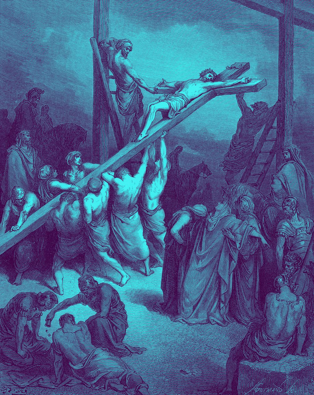 The erection of the cross - Bible by Gustave Dore