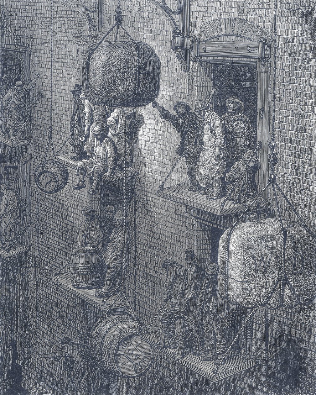 Warehouses in the City of London. From Gustave Dore and Blanchard Jerrold London: A Pilgrimage London 1872 by Gustave Dore