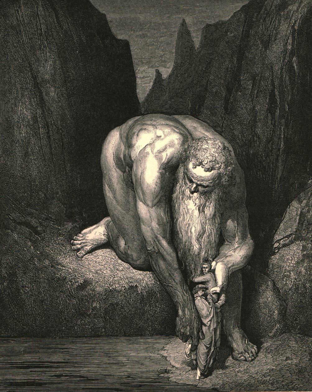 Yet in the abyss, that Lucifer with Judas low ingulfs, lightly he placed us by Gustave Dore