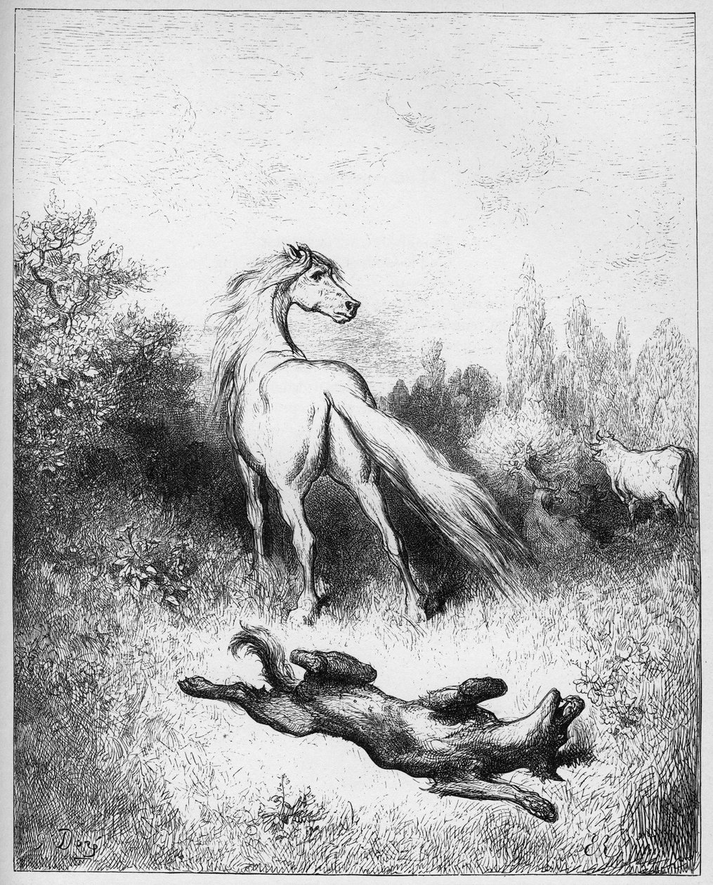 The Horse and the Wolf - from "Fables" by Jean de La Fontaine by Gustave Dore
