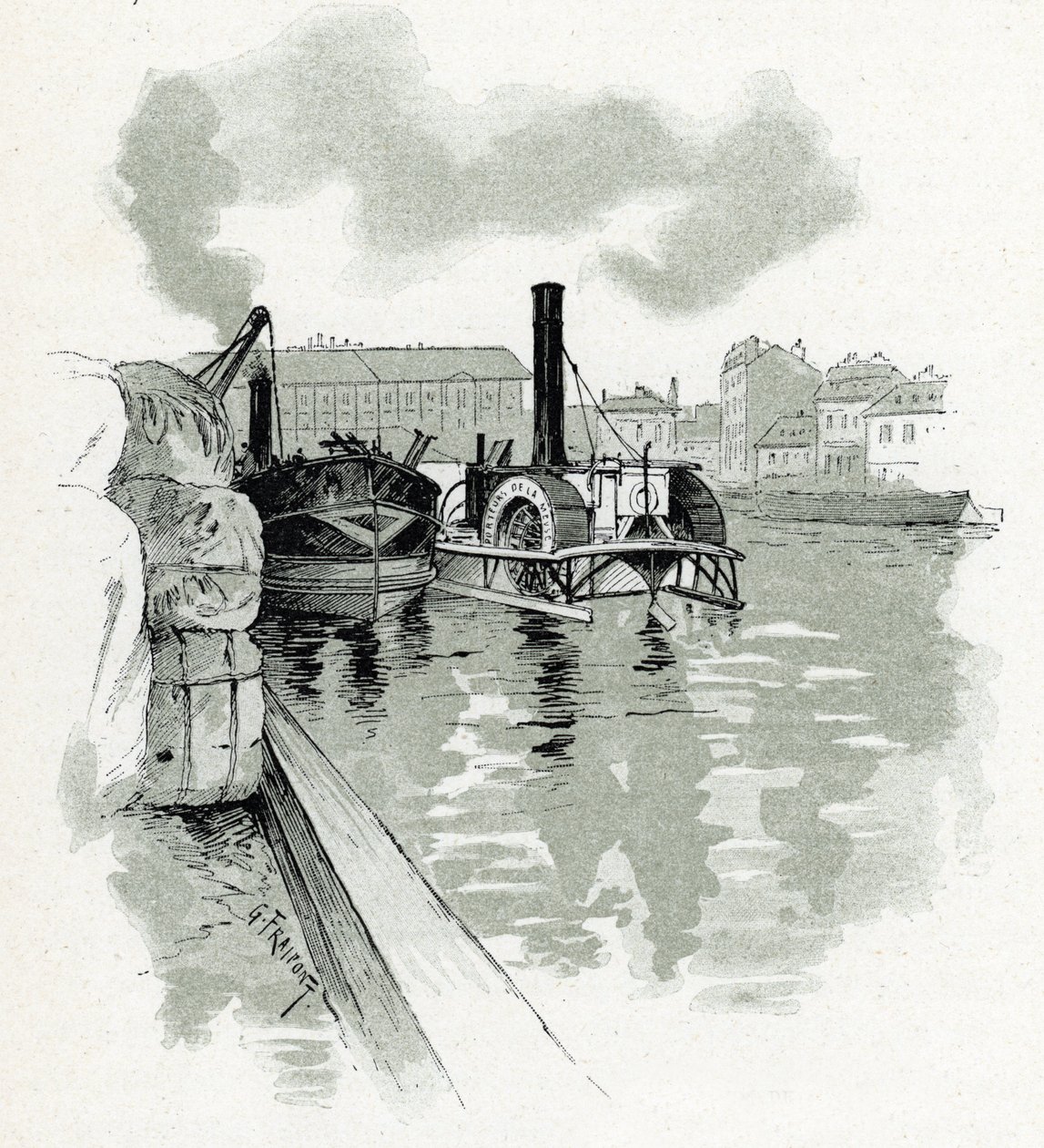 Boats in the Port of La Villette, Paris by Gustave Fraipont