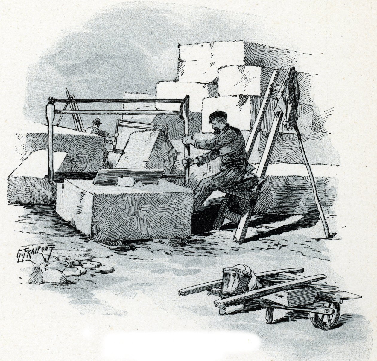 Stonecutters on the Canal Saint-Martin Banks, Quai de Valmy, Paris by Gustave Fraipont