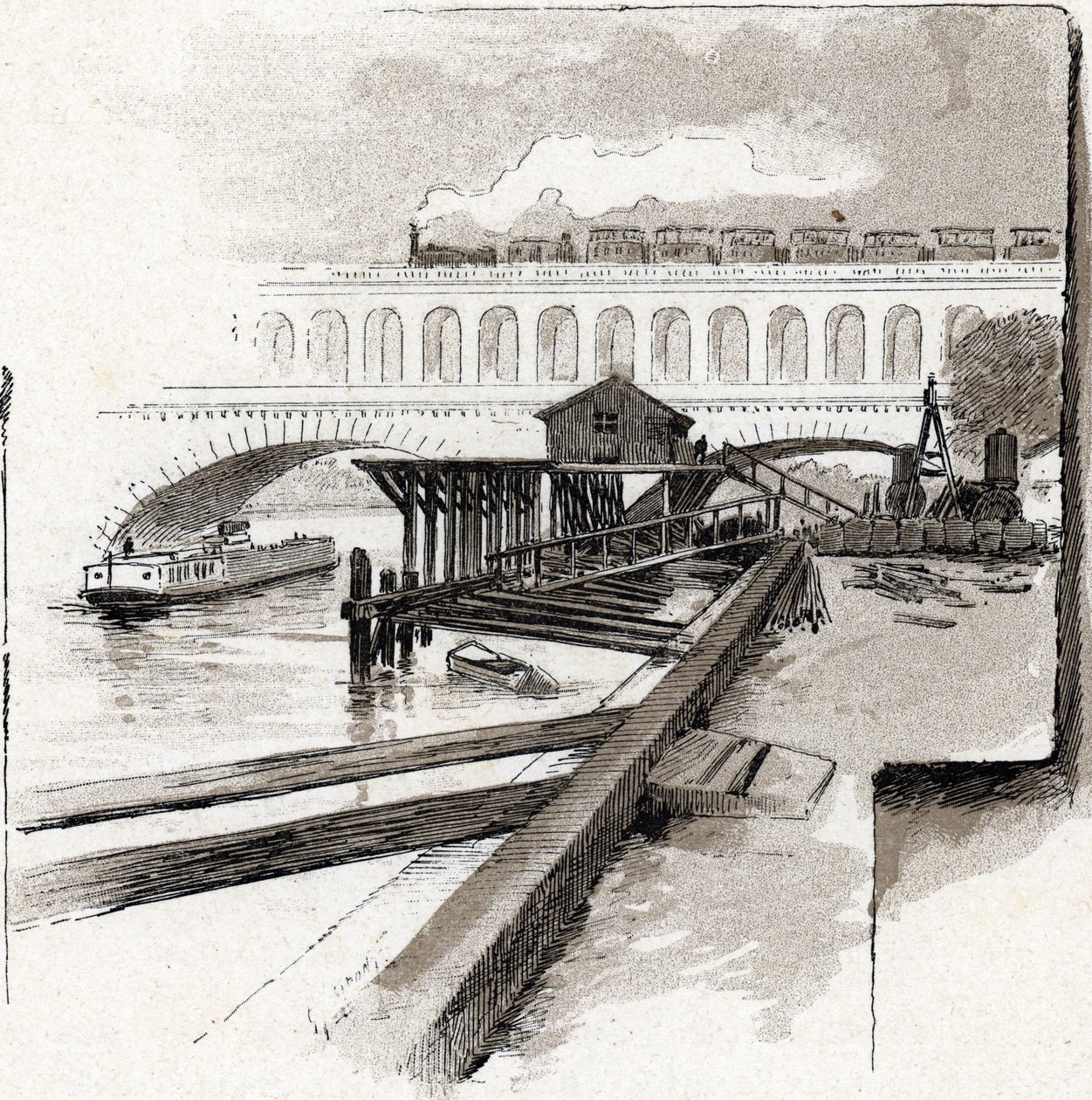 View of the viaduct bridge of Point du Jour district, Boulogne Billancourt from Saint-Juirs by Gustave Fraipont