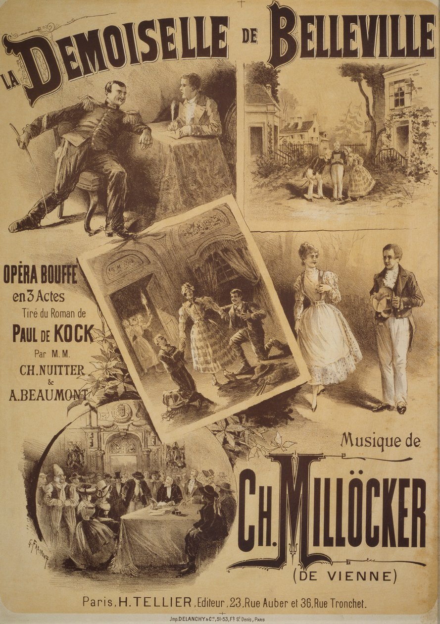 Poster for La Demoiselle de Belleville, Comic Opera, Libretto by Charles Nuitter and Alexandre Beaumont, Music by Karl Millocker, Drawing by Gustave Fraipont by Gustave Fraipont