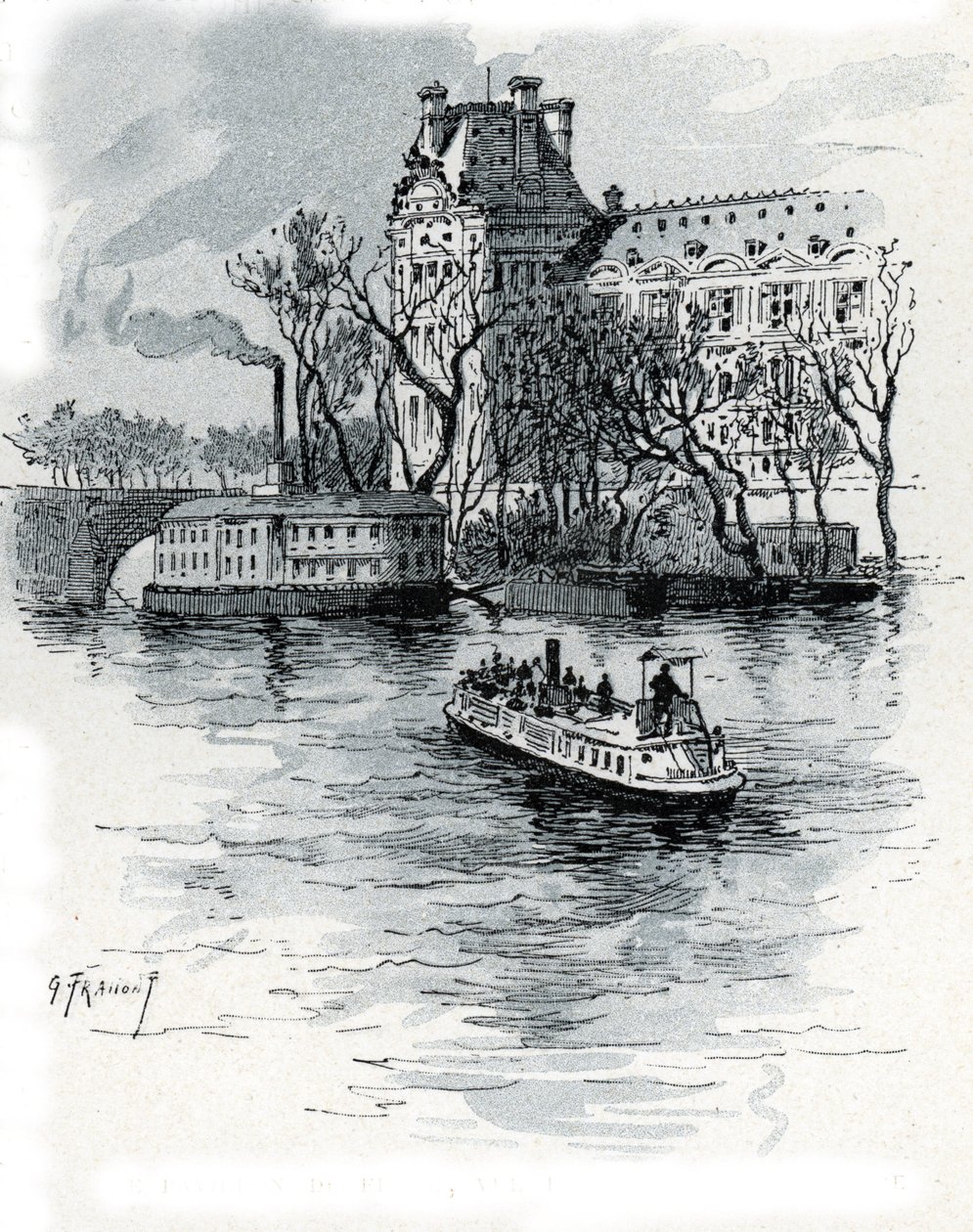 View of the Pavillon de Flore, Palais du Louvre, from the Quai Voltaire, Paris by Gustave Fraipont