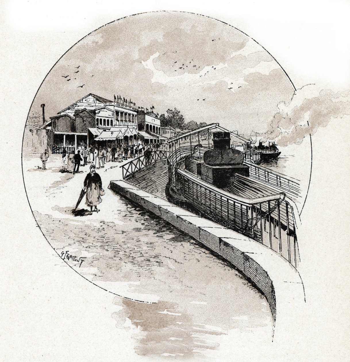 View of the Point du Jour district, Boulogne-Billancourt. Drawing by Gustave Fraipont from Saint-Juirs by Gustave Fraipont