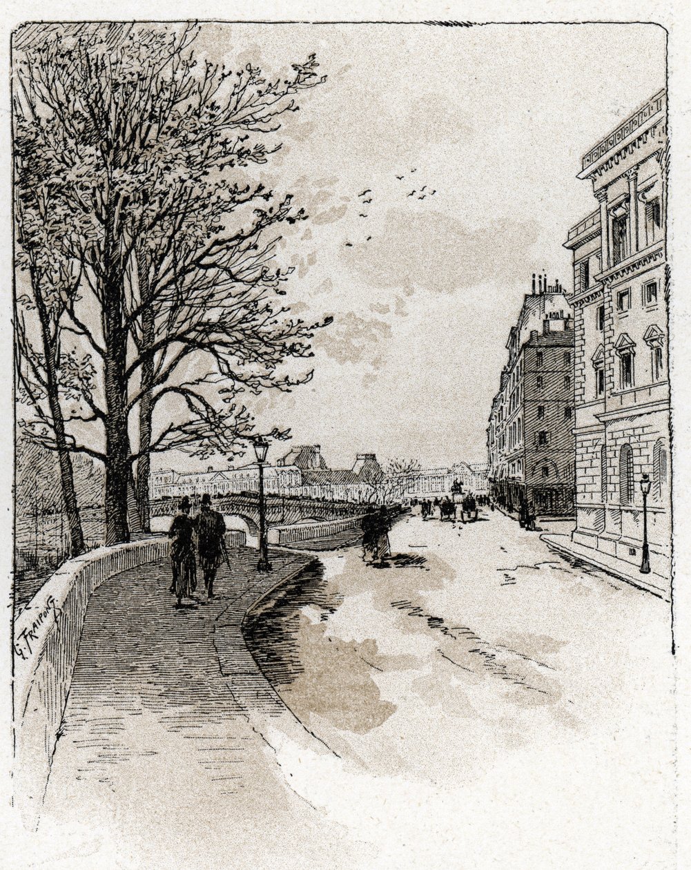 View of the Quai des Orfevres, Ile de la Cite, Paris by Gustave Fraipont