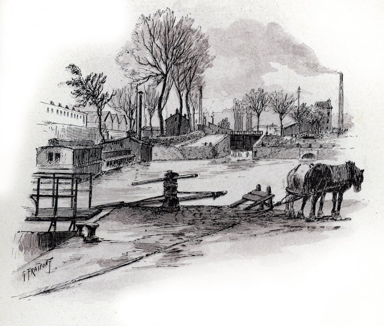 View of the Canal Saint-Denis and Quai de la Gironde in the Villette District, Paris by Gustave Fraipont