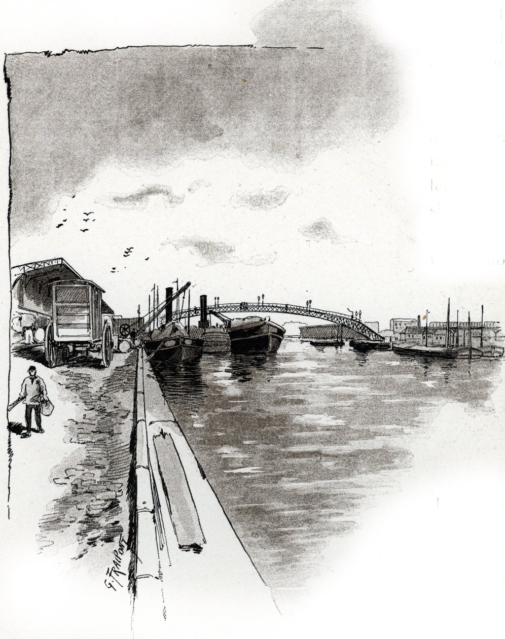 Footbridge of the Canal de la Villette, Paris by Gustave Fraipont