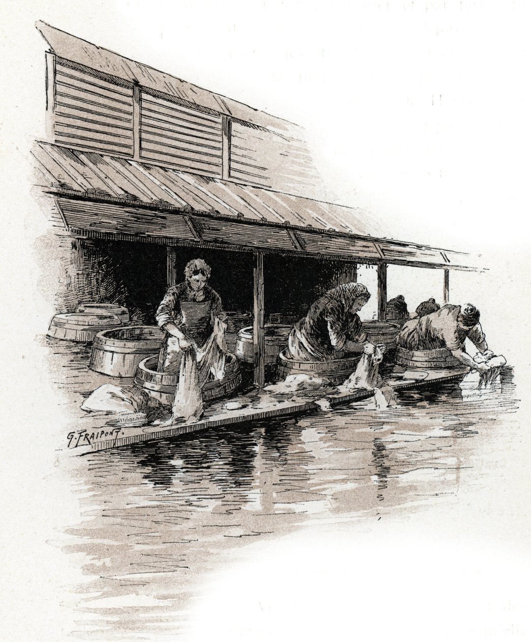 Washerwomen on the Quai de Valmy, Canal Saint-Martin banks, Paris by Gustave Fraipont