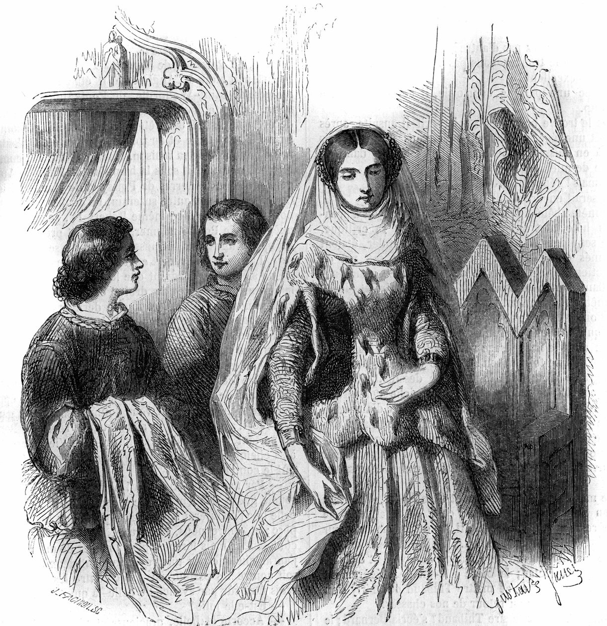 Portrait of Jeanne de Montmorency, daughter of Bouchard 1st de Marly. 13th-14th century. Engraving by Gustave Janet by Gustave Janet