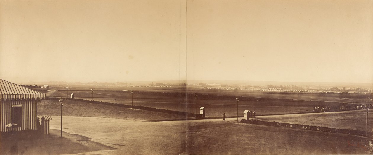 Panorama of the Camp at Châlons (six photographs in three frames) by Gustave Le Gray
