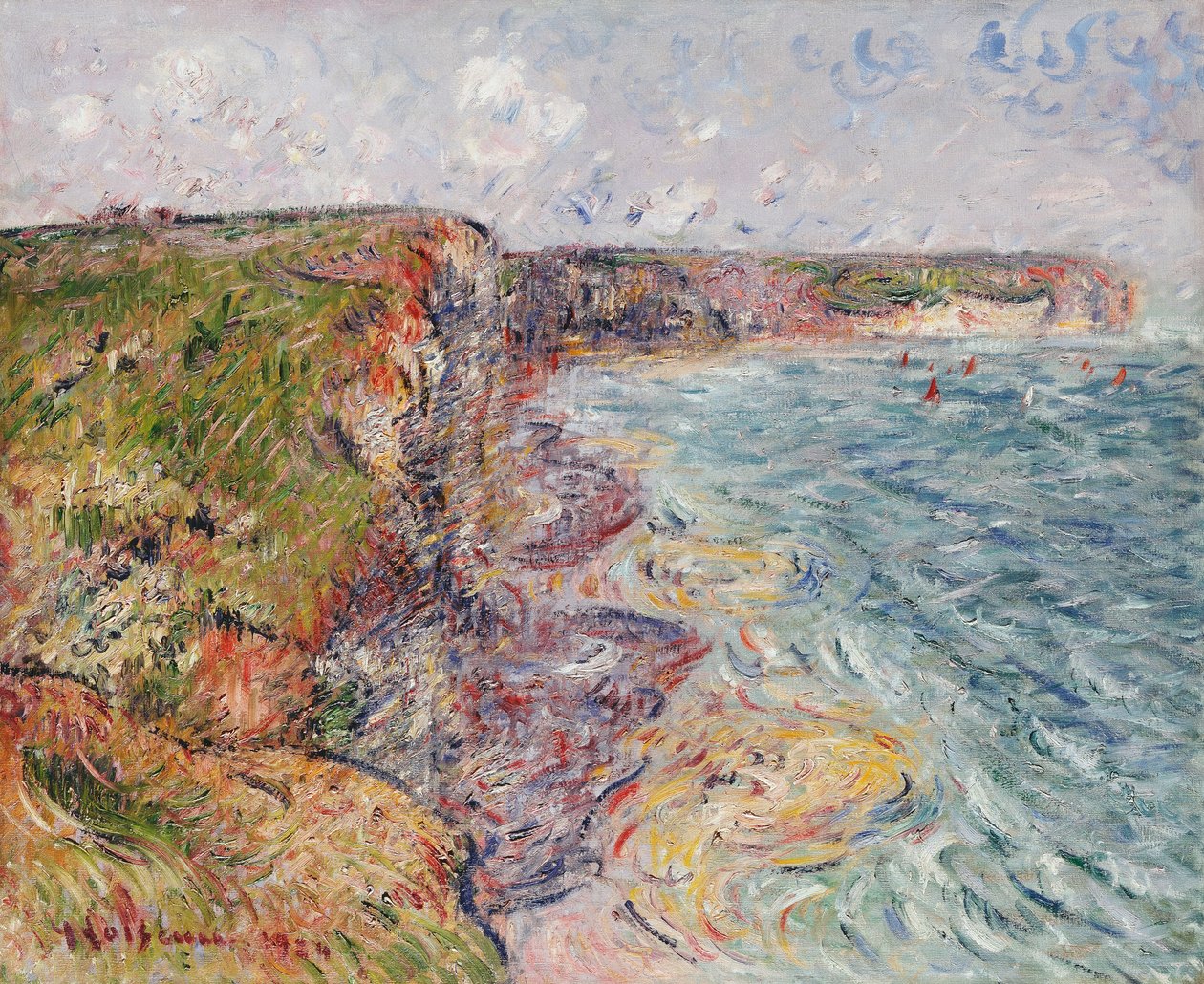 Sailboats near the Cliffs, Yport by Gustave Loiseau