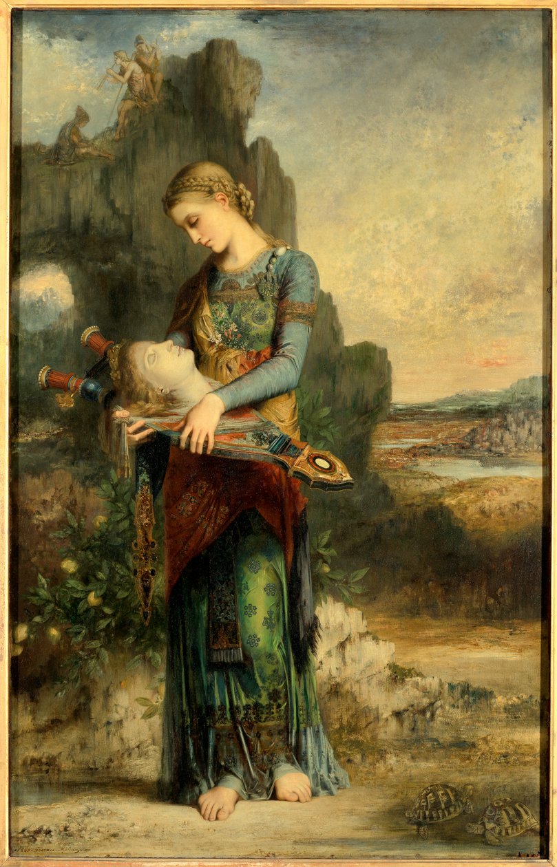 Orpheus. A young Thracian girl rescuing the head of Orpheus