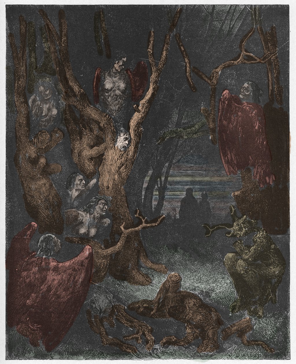 Inferno, Canto 13: The Harpies in the forest of suicides (illustration from The Divine Comedy) by Gustave after Dore