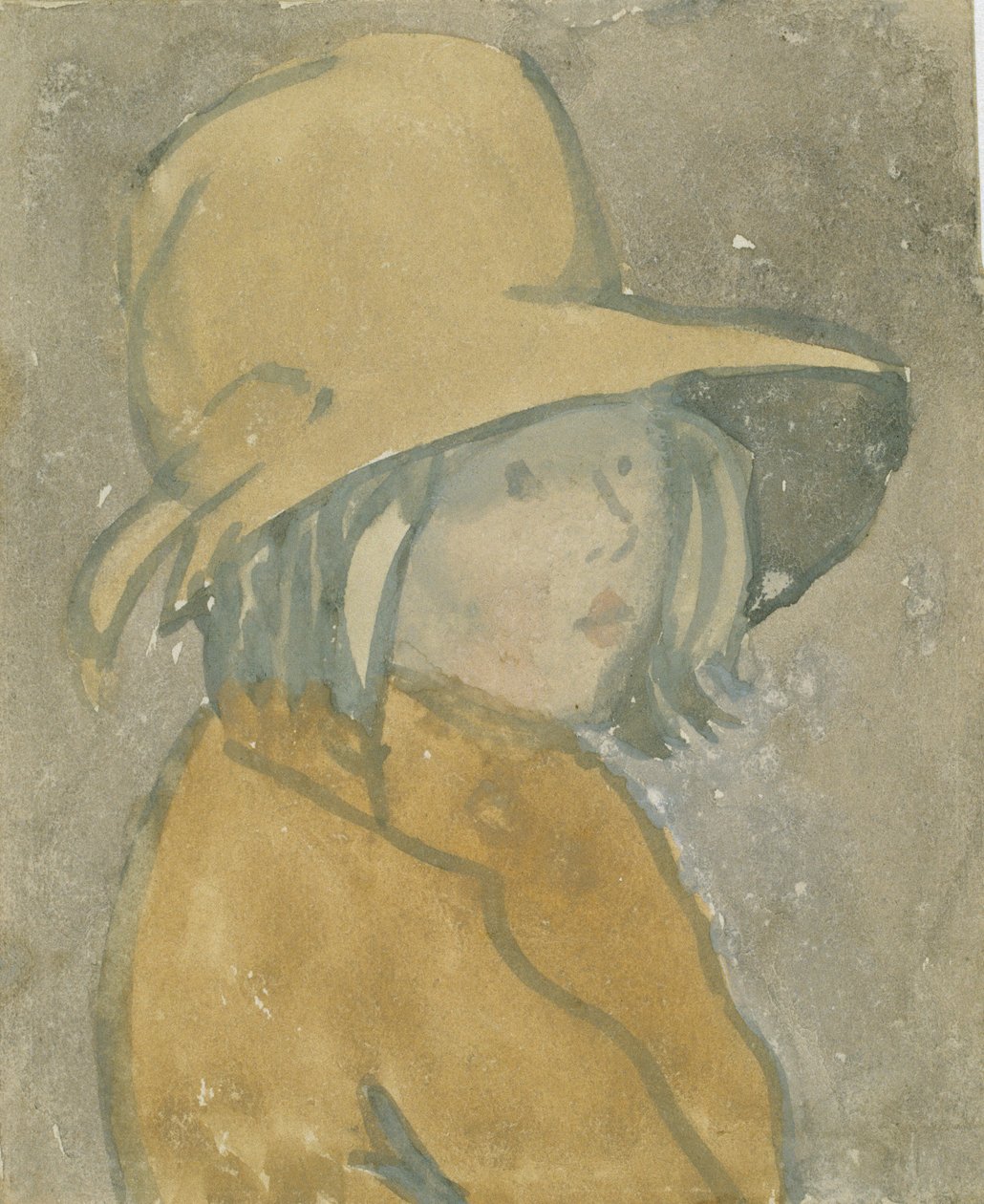 Young girl in brown hat and coat by Gwen John