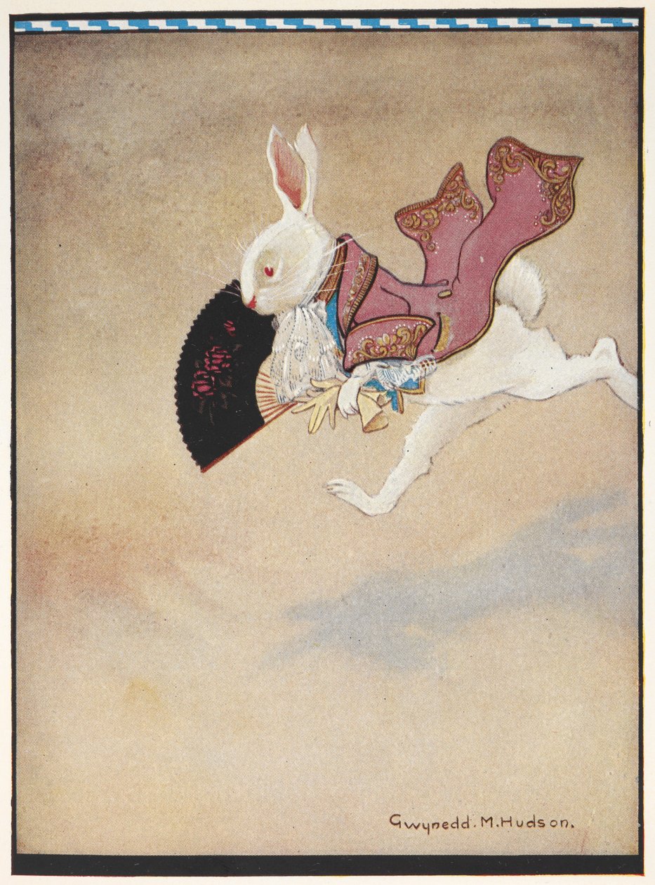 The White Rabbit Running Along Wearing a Red Frock Coat and Carrying a Fan