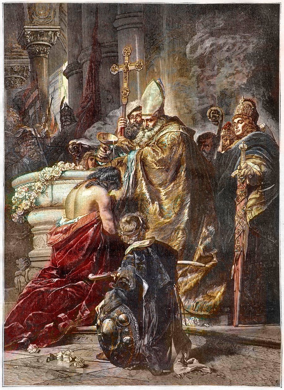 The Baptism of Saint Stephen, Saint and First King of Hungary - Baptised by Saint Adalbert of Prague After a Work by Gyula Benczur by Gyula Benczúr