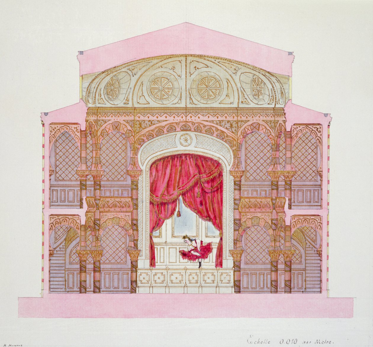 Cross section of a Cafe-Concert, plate XXVII from a folio of designs by H. Monnot