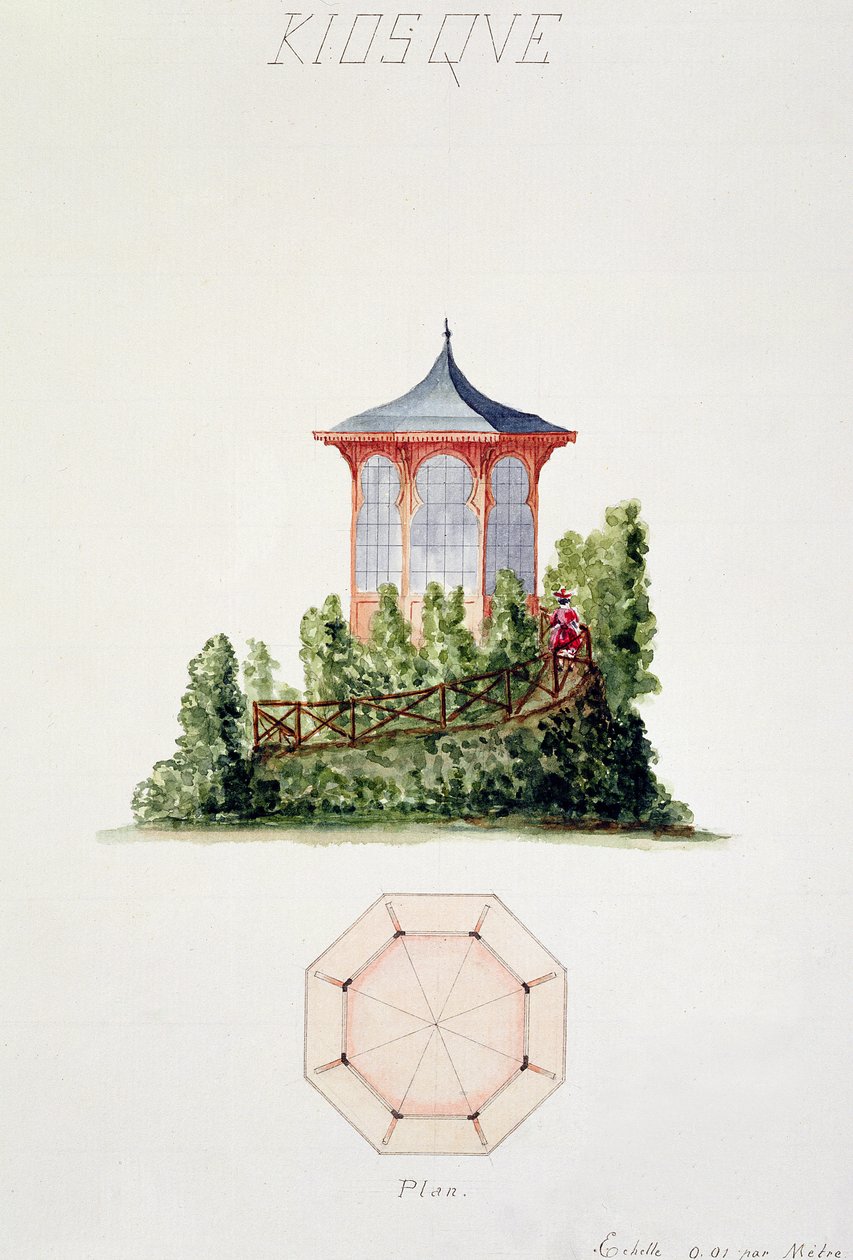 Design for a pavilion in simplified oriental style, from a folio of original drawings in classical and early Belle-Epoque styles, c.1870 by H. Monnot