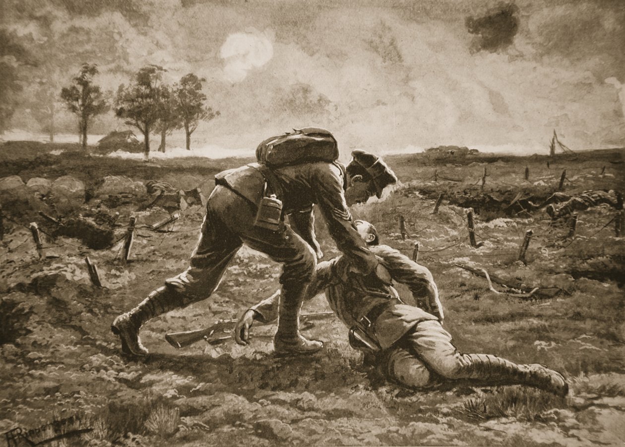 Sergeant Fuller Runs Forward, Under a Terrific Fire, to Rescue His Wounded Officer, Captain Haggard by H. Ripperger