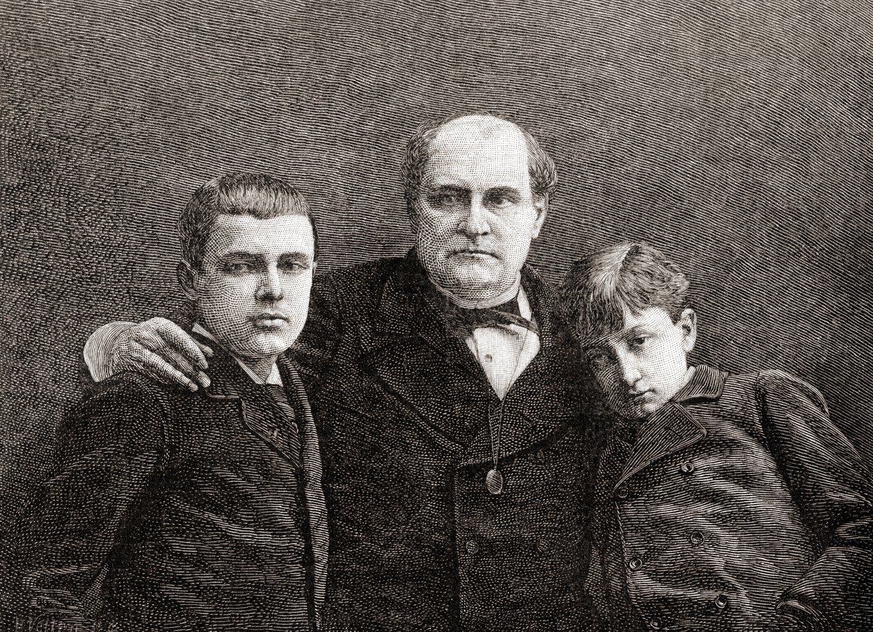 Prince Napoléon Bonaparte with his two sons Victor and Louis, from The Century Illustrated Monthly Magazine, published 1884 by H. Velten