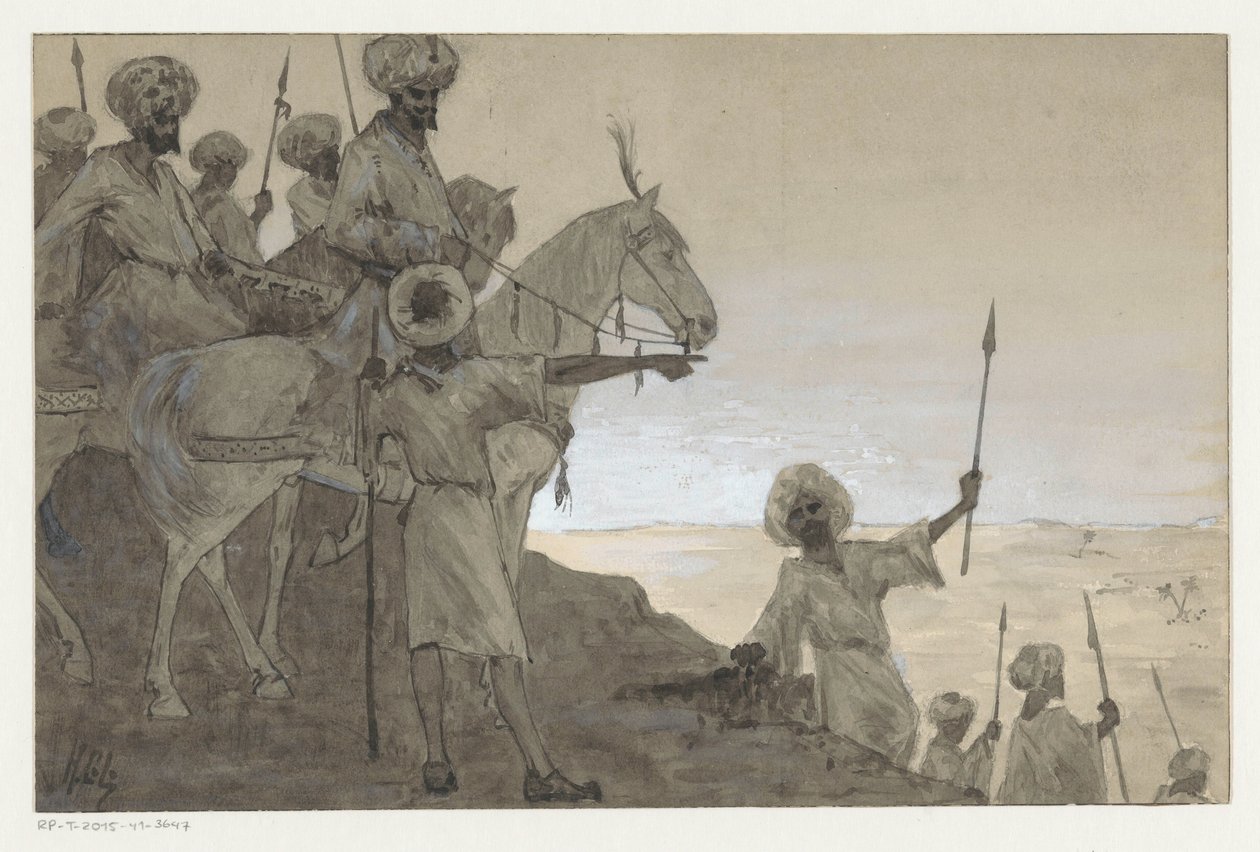 Warriors on Horseback in a Desert Landscape by H.C. Louwerse (signed by artist)