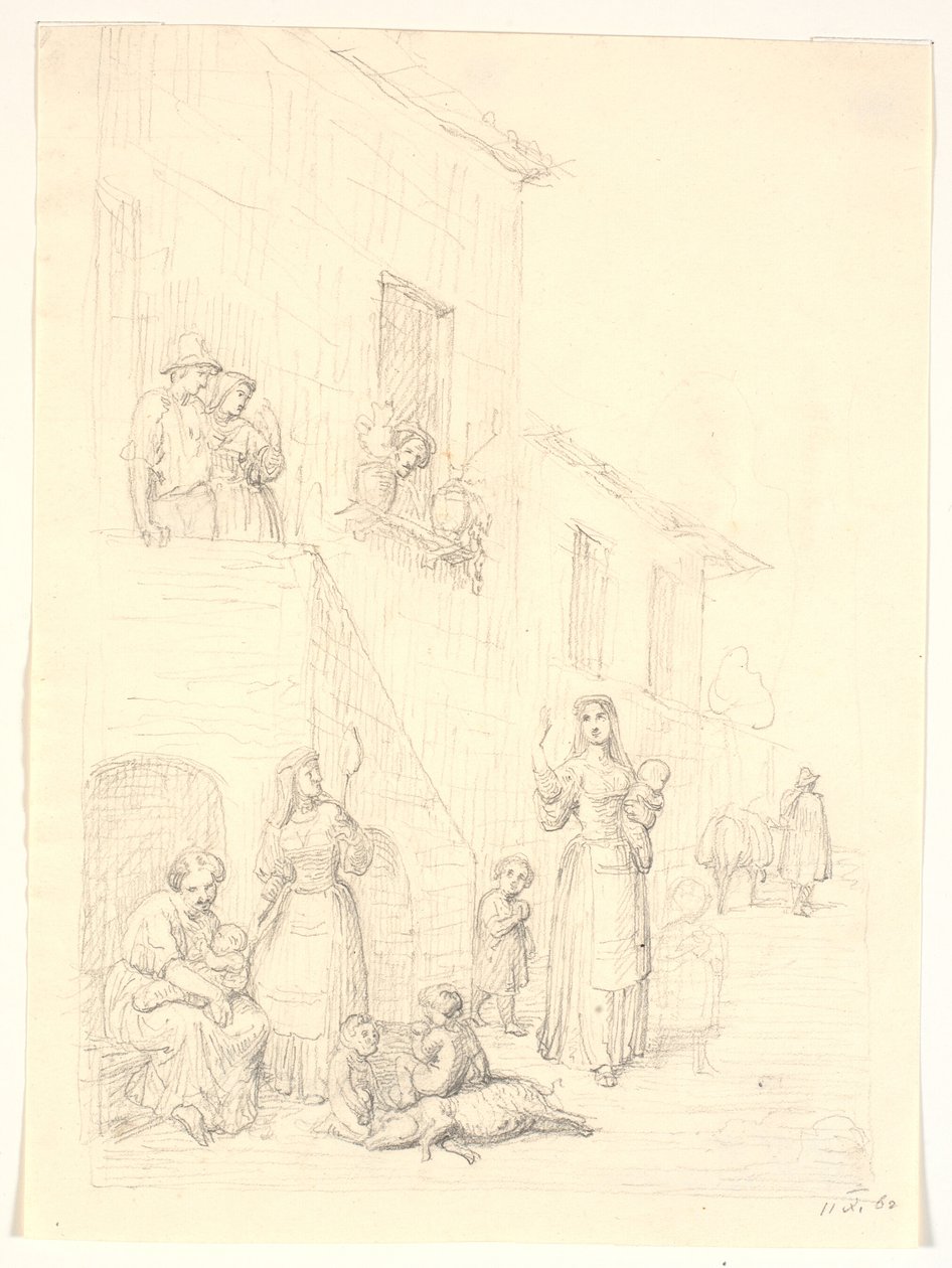 Women and Children Outside an Italian House by H.W. Bissen
