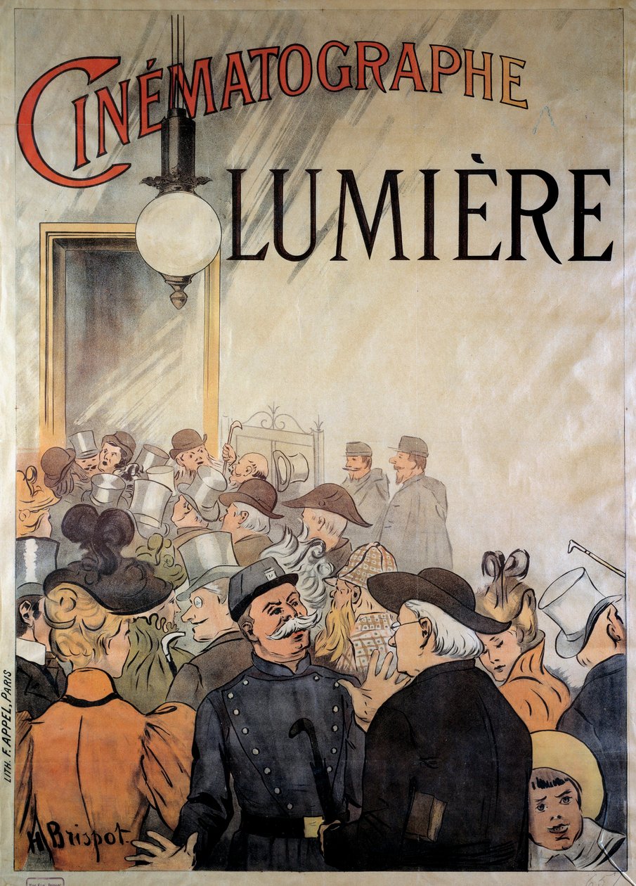 Poster for the cinematographer of the brothers Lumiere at the grand cafe in December 1895 by H. Brispot