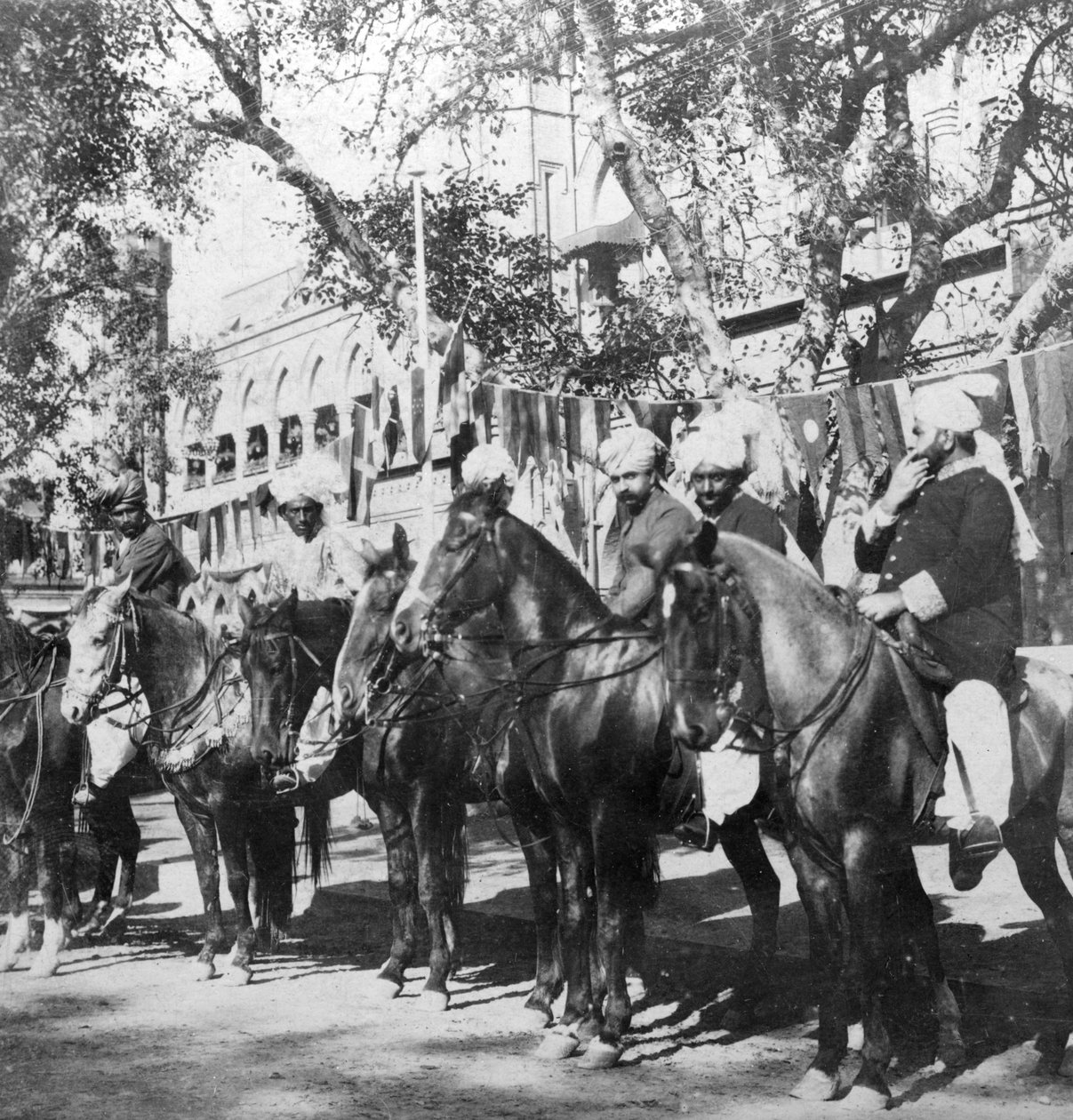 Punjabi horsemen outside the railway station at Delhi, India, 1900s by H. Hands and Son