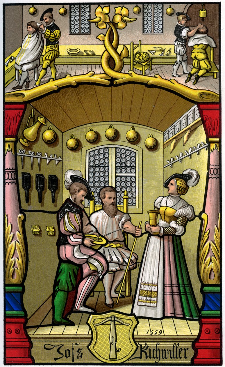 Barber and Wigmaker, 16th Century, 1849 by H. Moulin
