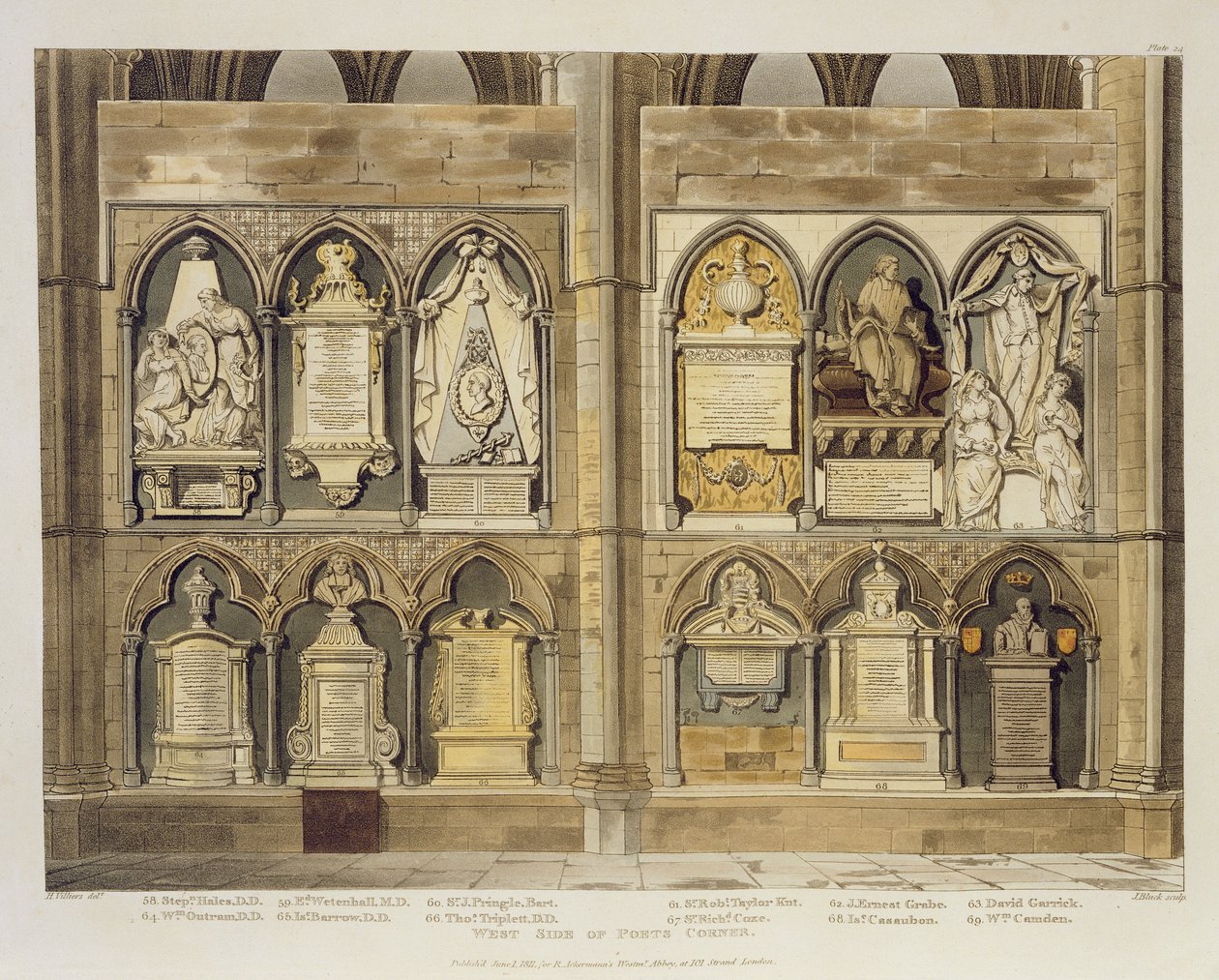 West Side of Poets Corner, Plate 24 from Westminster Abbey, Engraved by J. Bluck, Published by Rudolph Ackermann by H. Villiers